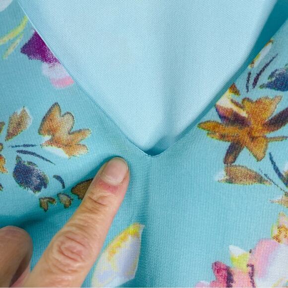 Sam & Jess blue pink floral boho chiffon blouse large - Picture 8 of 9